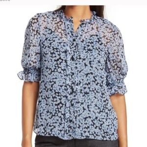 NWT CeCe Blue Floral Blouse, Sz Small
